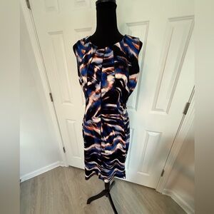 Calvin Klein Sleeveless Sheath Dress. Leather Detailing. Office, casual, stretch